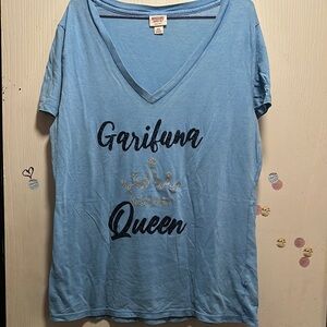 Mossimo Supply Co. XXL Light Blue Garifuna Queen Graphic V-Neck T-Shirt